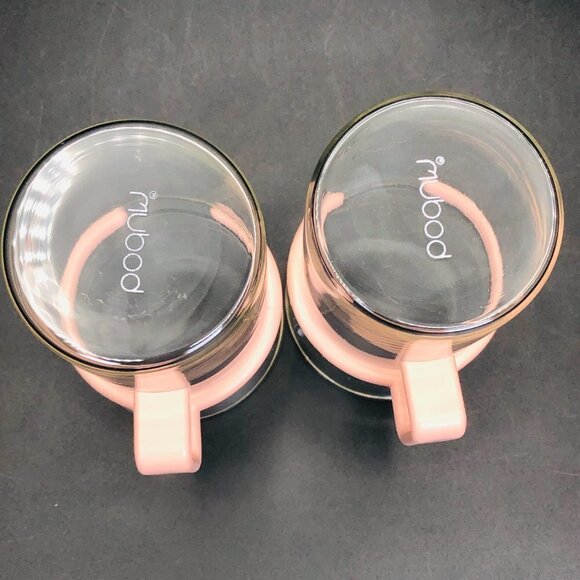 BODUM Coffee Cup PAIR Vintage French Bistro Clear Glass Mugs 70s Pink Handles - Picture 7 of 12